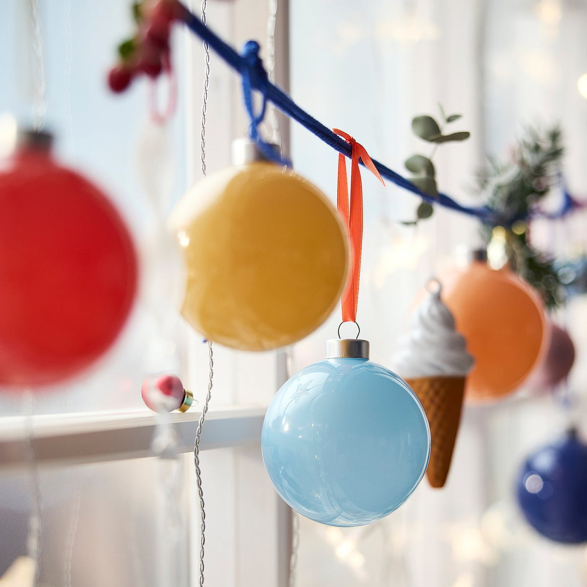 VINTERFINT tree ornament, bauble glass/mixed colours, 8 cm