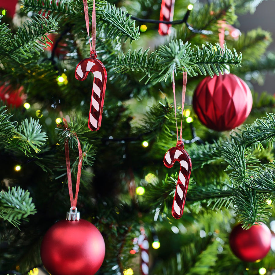 VINTERFINT tree ornament, glass/candy cane red/white, 8 cm, 3 pack