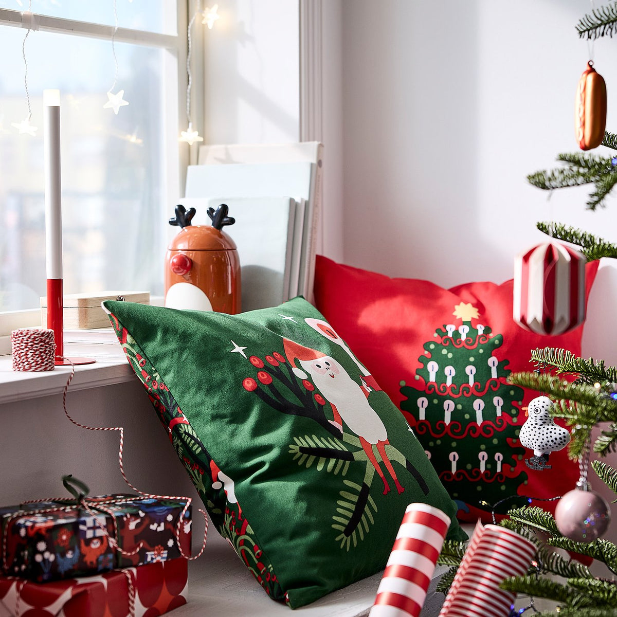 VINTERFINT cushion cover, Santa Claus pattern green, 50x50 cm
