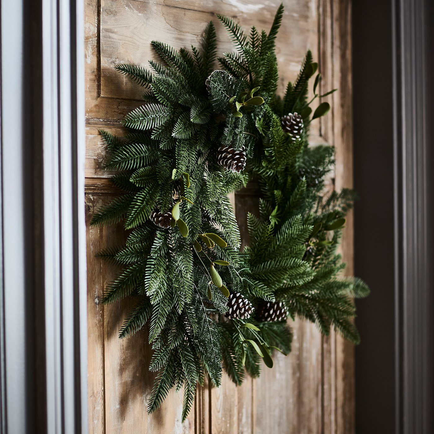 VINTERFINT artificial wreath, in/outdoor/pine cone green, 60 cm
