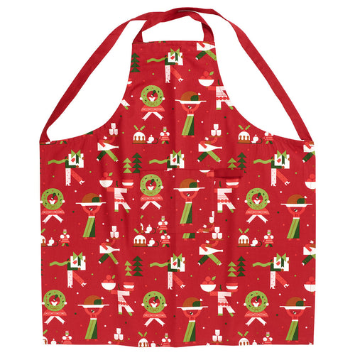 VINTERFINT apron, Christmas pattern red, 89x85 cm