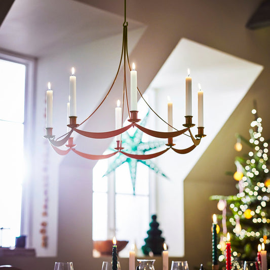VINTERFINT chandelier, for 8 candles red, 64 cm