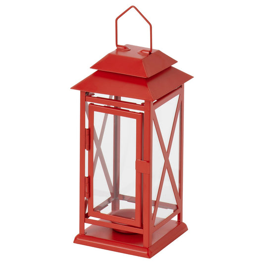 VINTERFINT lantern for tealight, in/outdoor, bright red, 10x10 cm