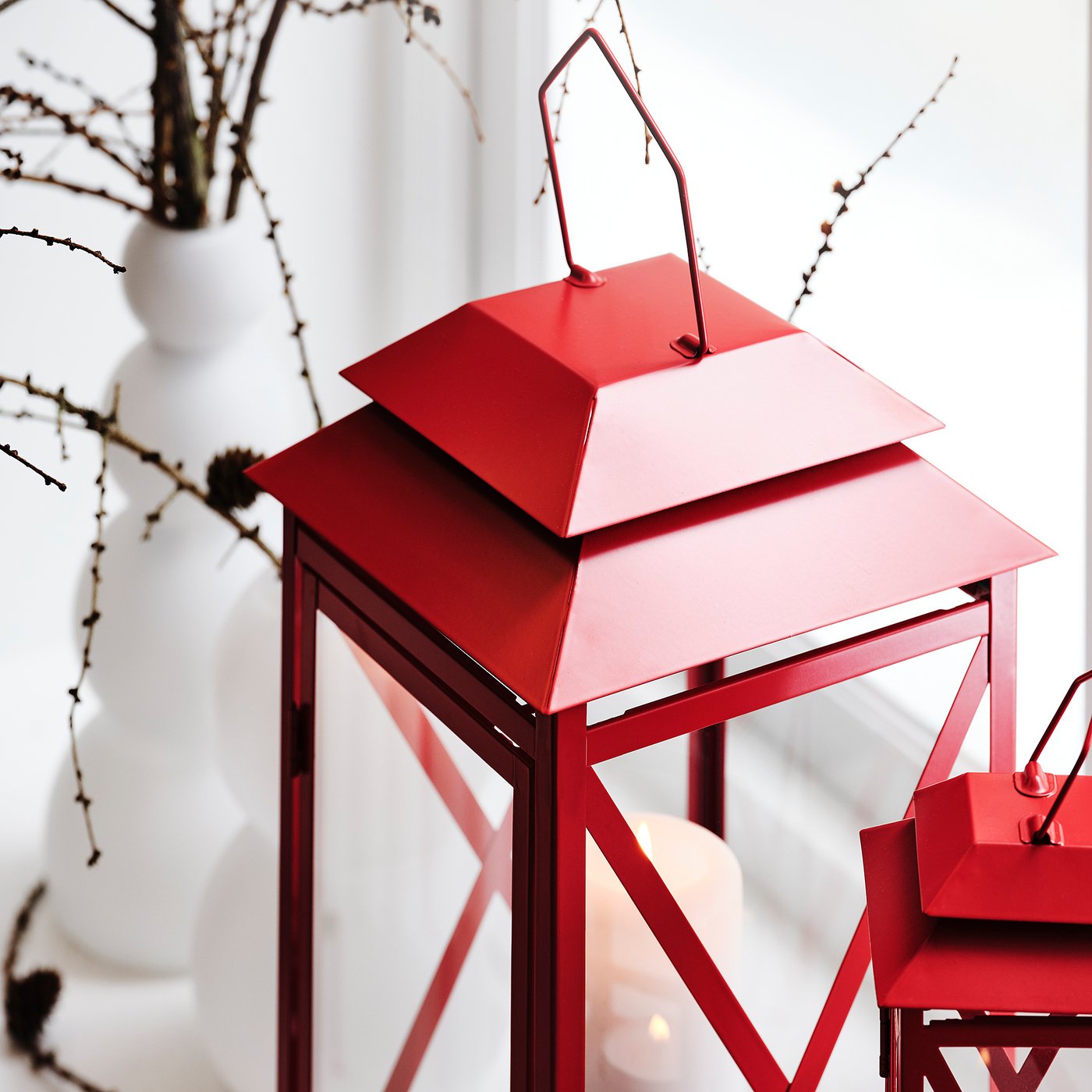 VINTERFINT lantern for tealight, in/outdoor, bright red, 10x10 cm