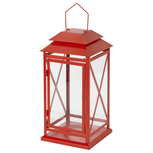 VINTERFINT lantern for pillar candle, in/out, bright red, 21x21 cm