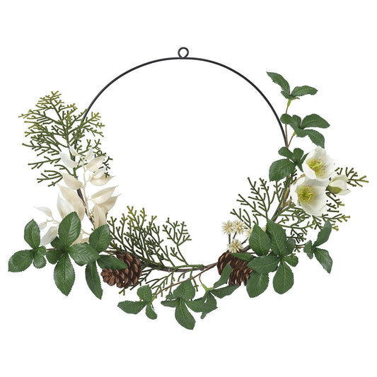VINTERFINT artificial half wreath, in/outdoor green/white, 45 cm