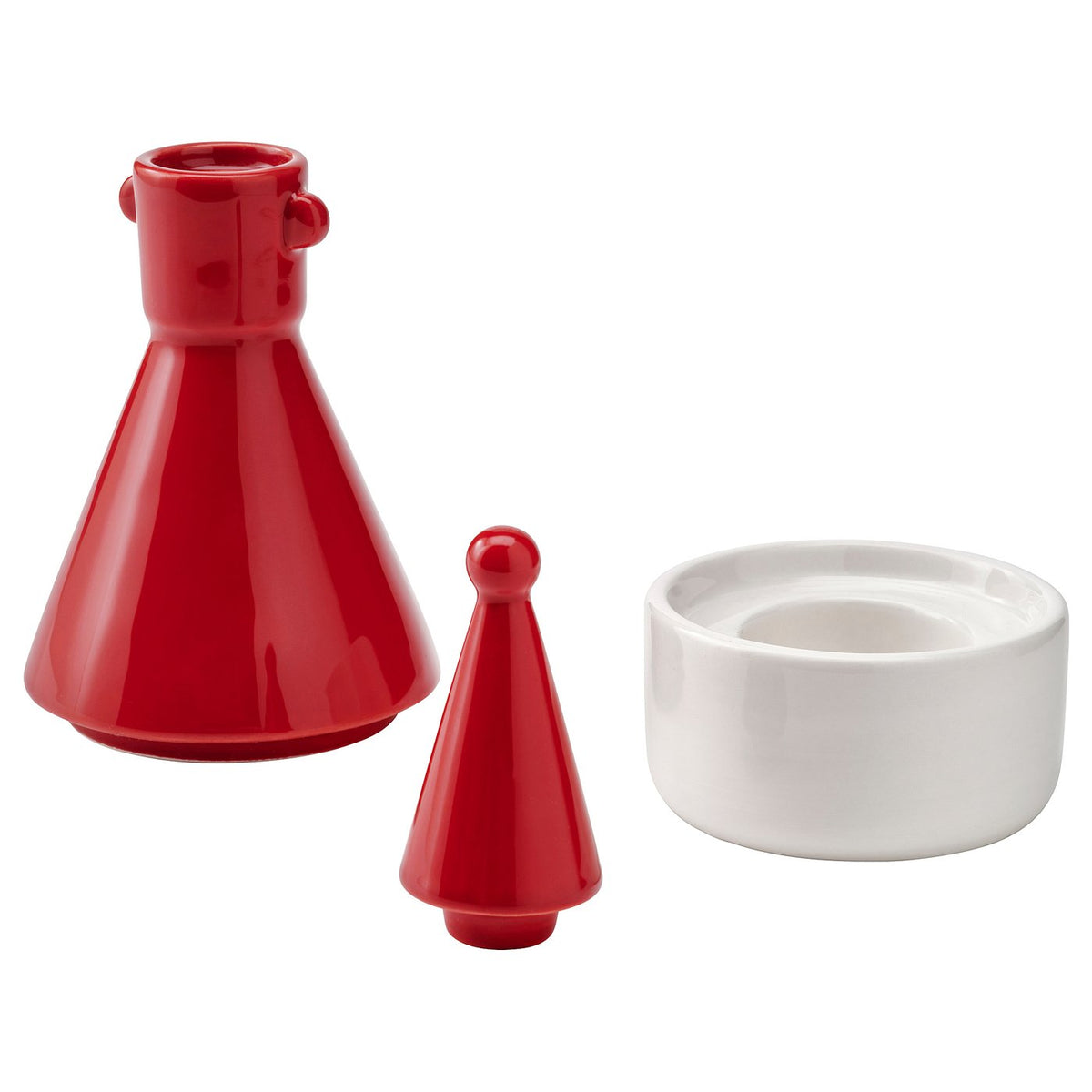 VINTERFINT tealight holder/candle holder, white/red, 22 cm