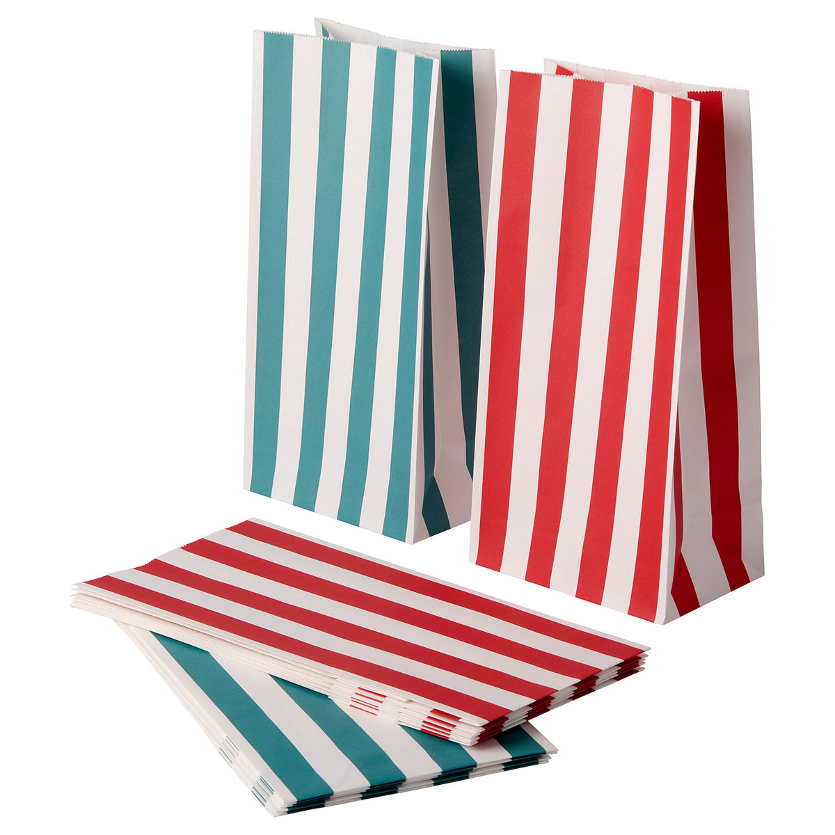 VINTERFINT paper bag, striped red/turquoise, 15x30 cm, 12 pack