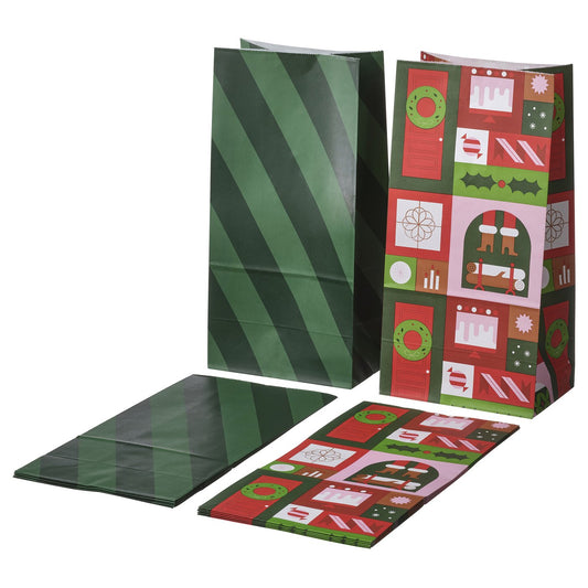 VINTERFINT paper bag, mixed patterns mixed colours, 30x15 cm