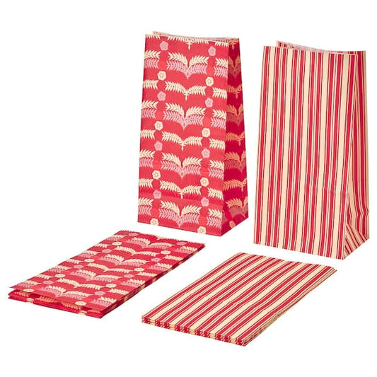 Ikea VINTERFINT - Paper bag, mixed patterns red, 15x30 cm