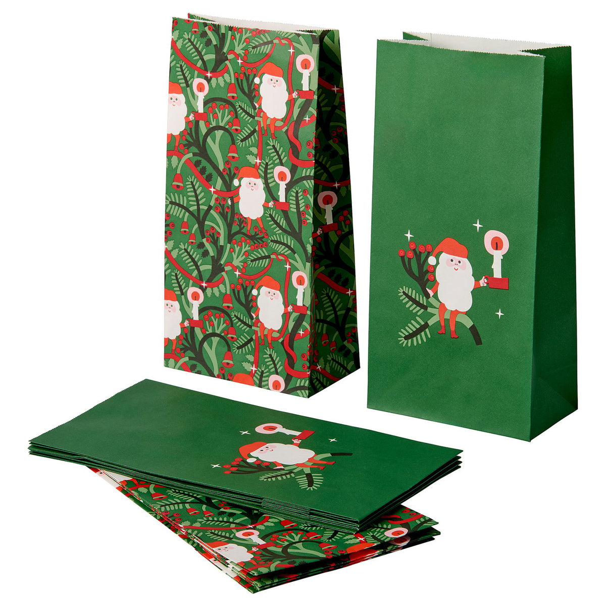 VINTERFINT paper bag, mixed patterns green, 12x24 cm, 12 pack