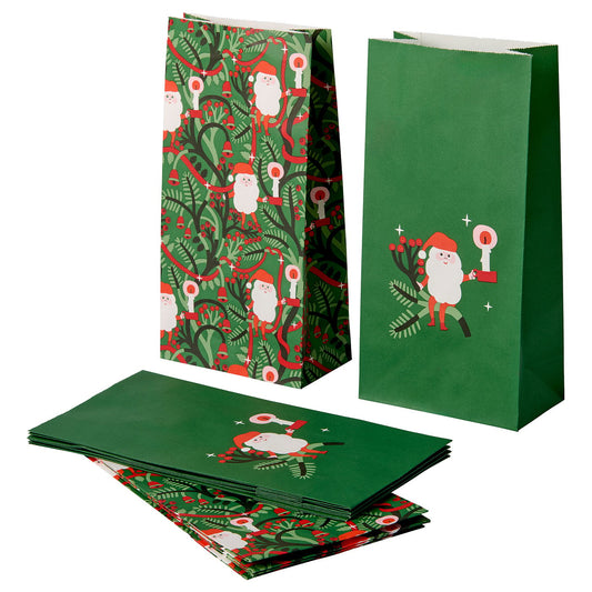 VINTERFINT paper bag, mixed patterns green, 12x24 cm, 12 pack