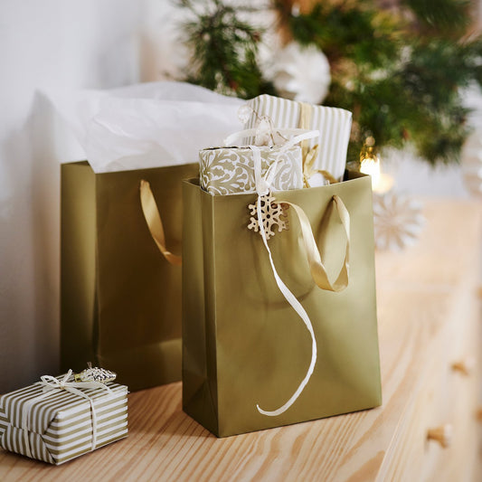 VINTERFINT gift bag, gold-colour, 20x26 cm, 2 pack