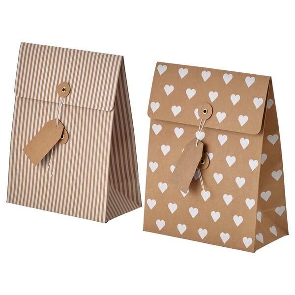 Ikea VINTERFINT - Gift bag, mixed patterns brown, 20x26 cm