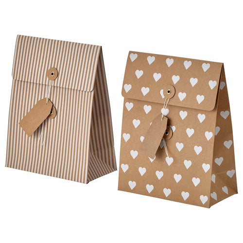 VINTERFINT gift bag, mixed patterns brown, 10x20 cm