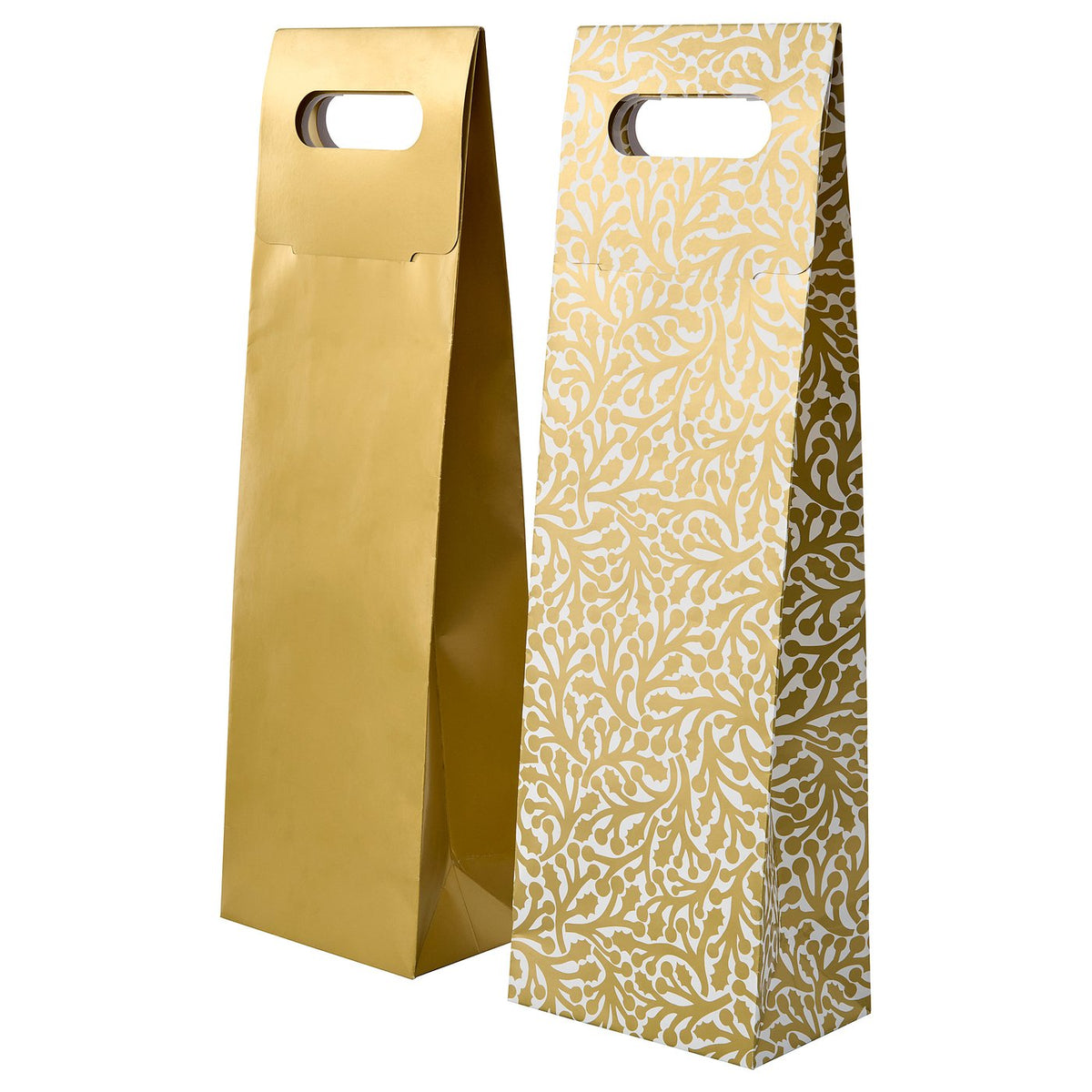 VINTERFINT gift bag for bottle, mixed patterns/gold-colour, 13x41 cm, 2 pack