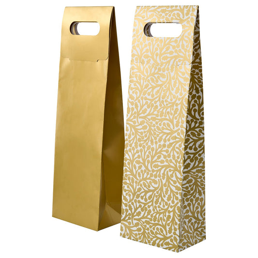 VINTERFINT gift bag for bottle, mixed patterns/gold-colour, 13x41 cm, 2 pack