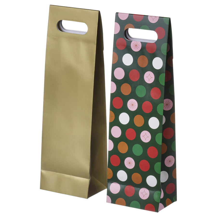 VINTERFINT gift bag for bottle, mixed patterns multicolour/gold-colour, 13x9 cm, 2 pack