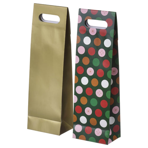 VINTERFINT gift bag for bottle, mixed patterns multicolour/gold-colour, 13x9 cm