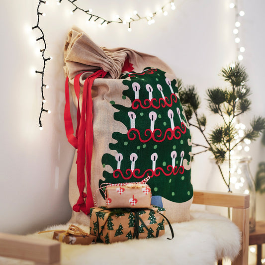 VINTERFINT sack with string, Christmas pattern, 90x56 cm
