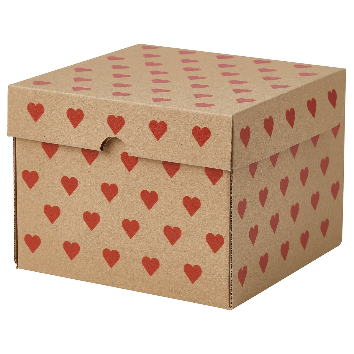 VINTERFINT box with lid, heart-pattern brown, 20x20x15 cm