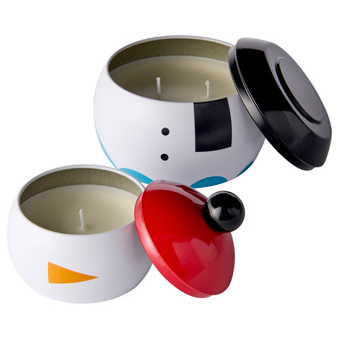 VINTERFINT scented candle in tin, set of 2, snowman candy cane/white, 11.5 cm