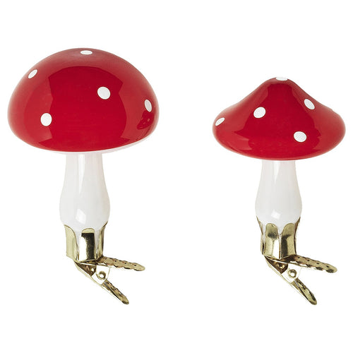VINTERFINT tree ornament set of 2, glass/mushroom red