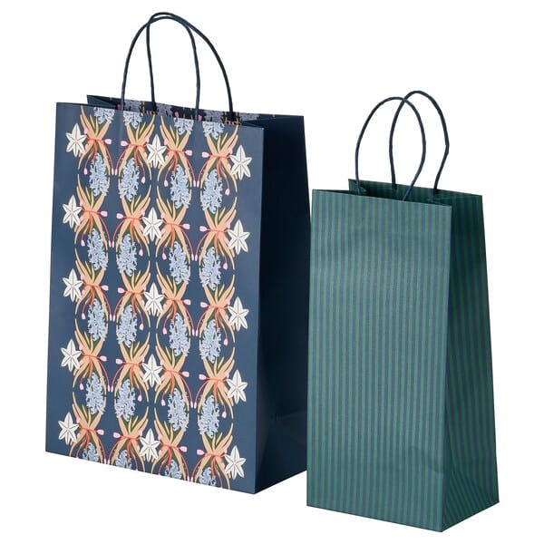 Ikea VINTERFINT - Gift bag, set of 2, mixed patterns blue