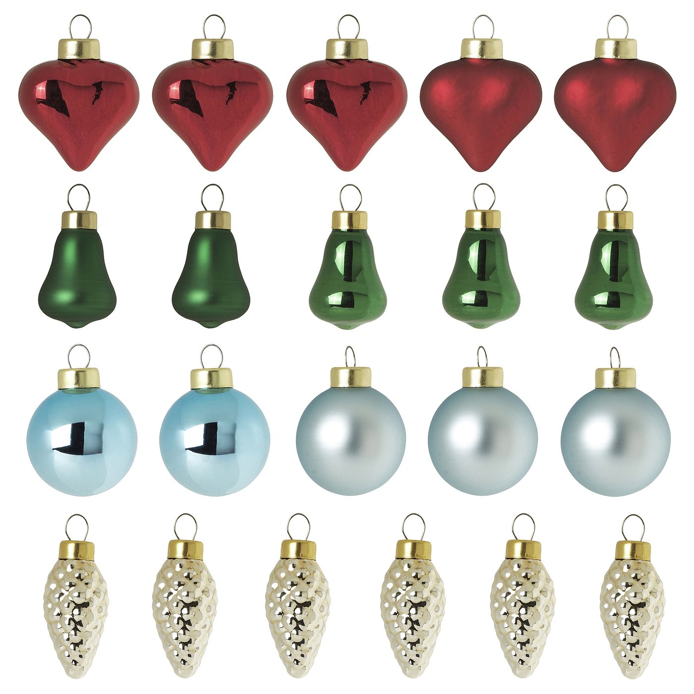 VINTERFINT tree ornament set of 20, bauble glass/mixed shapes mixed colours