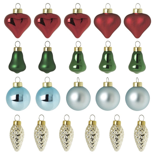 VINTERFINT tree ornament set of 20, bauble glass/mixed shapes mixed colours