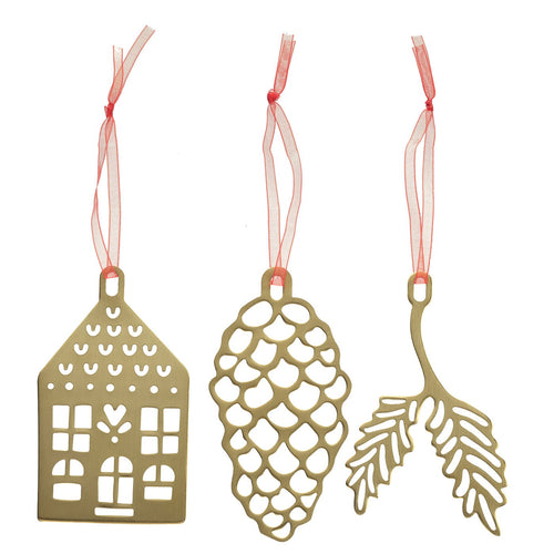 VINTERFINT tree ornament set of 3, gold-colour