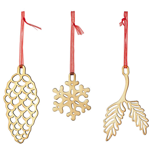 VINTERFINT tree ornament set of 3, gold-colour