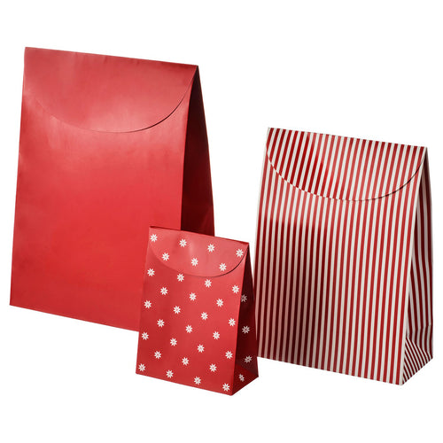 VINTERFINT gift bag, set of 3, mixed patterns red