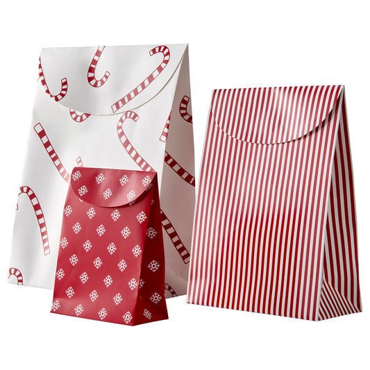 VINTERFINT gift bag, set of 3, mixed patterns red