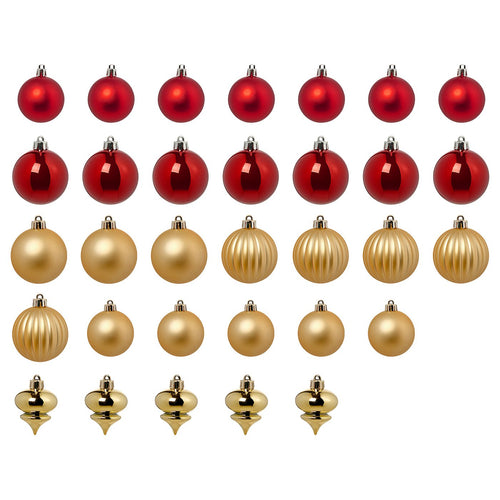 VINTERFINT tree ornament set of 32, bauble mixed shapes/red gold-colour