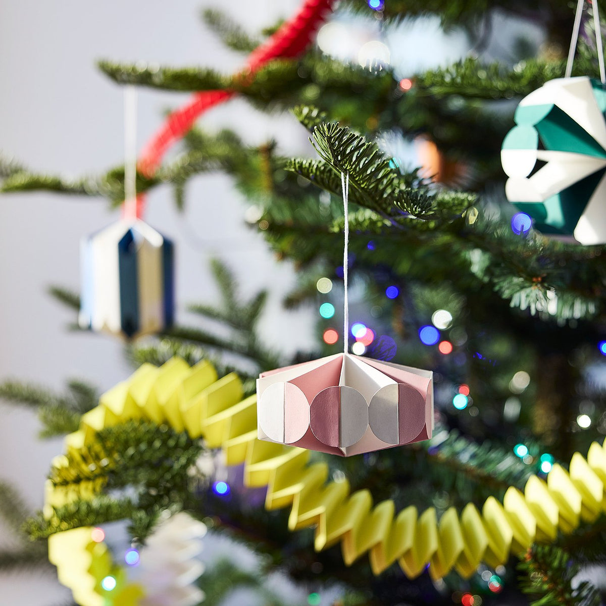 VINTERFINT tree ornament set of 6, paper striped/mixed colours