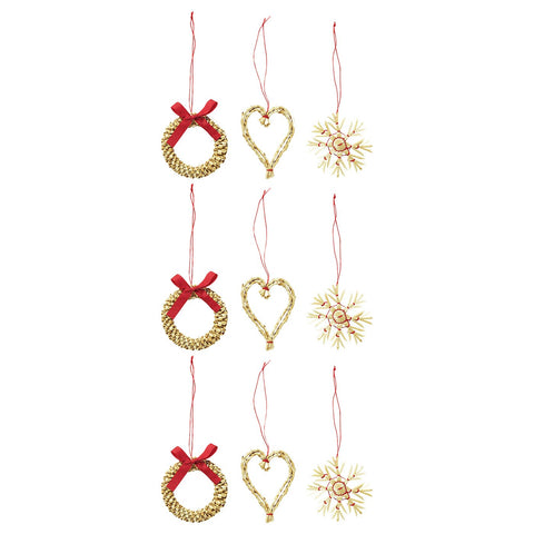 VINTERFINT tree ornament set of 9, straw