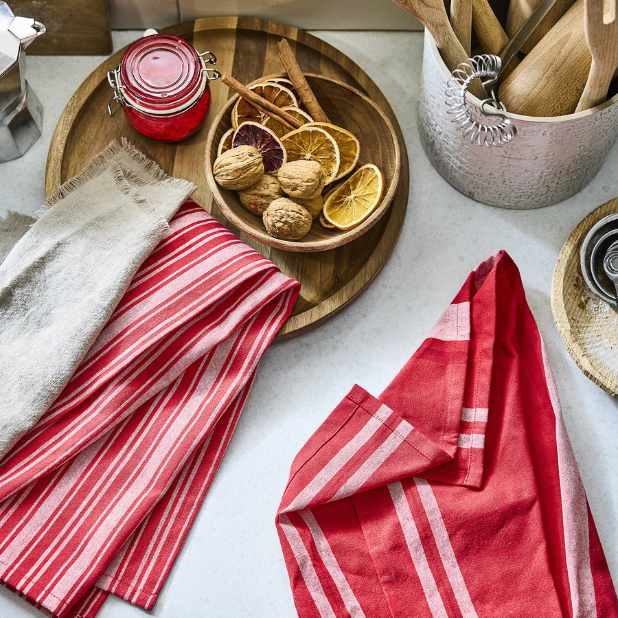 VINTERFINT tea towel, mixed patterns red/white, 70x50 cm, 2 pack