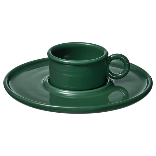 VINTERFINT cup with saucer, dark green, 7 cl