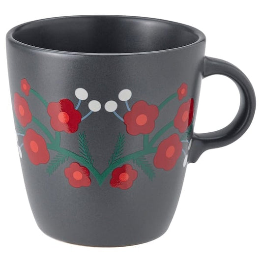 Ikea VINTERFINT - Mug, flower pattern dark grey, 37 cl