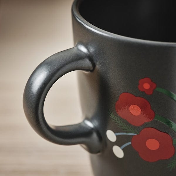 Ikea VINTERFINT - Mug, flower pattern dark grey, 37 cl