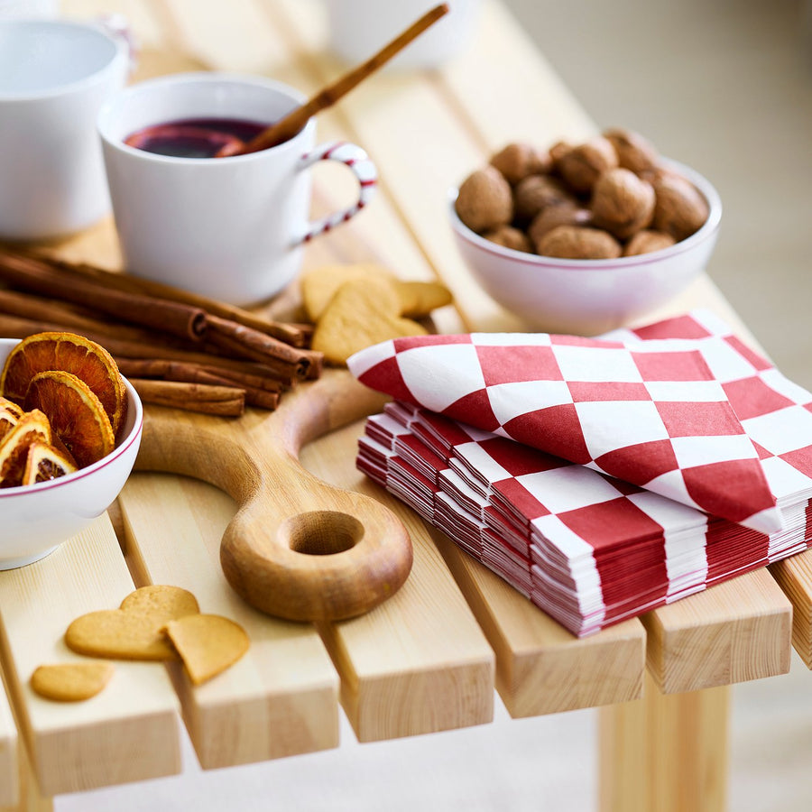 VINTERFINT paper napkin, check pattern white/red, 33x33 cm, 30 pack