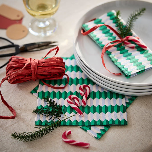 VINTERFINT paper napkin, striped/green/white, 33x33 cm, 30 pack