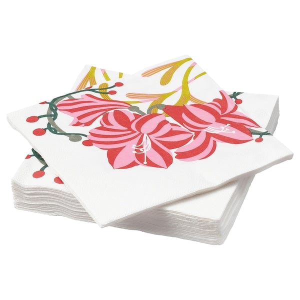 Ikea VINTERFINT - Paper napkin, Amaryllis white/pink, 33x33 cm