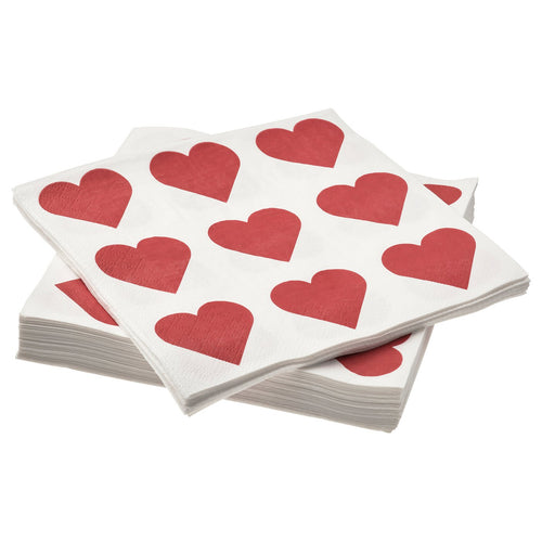 VINTERFINT paper napkin, heart white/red, 33x33 cm, 30 pack