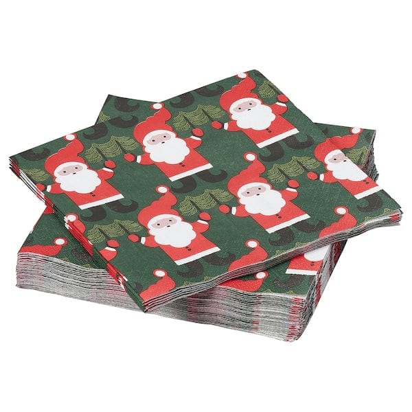 Ikea VINTERFINT - Paper napkin, Santa Claus pattern green, 33x33 cm