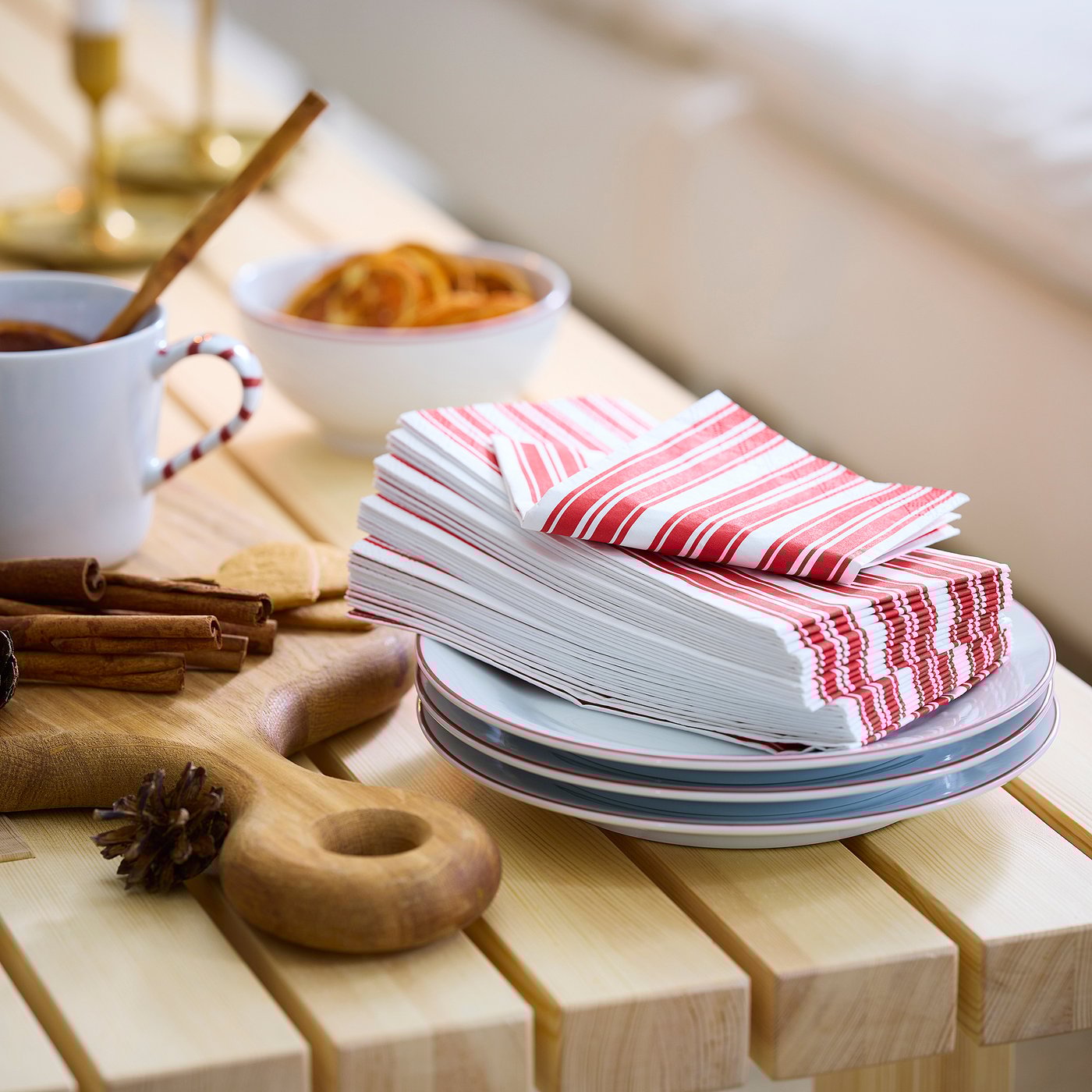 VINTERFINT paper napkin, stripe pattern red/white, 38x38 cm