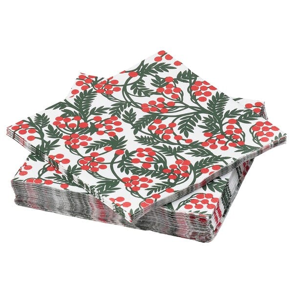 Ikea VINTERFINT - Paper napkin, berry pattern white, 33x33 cm