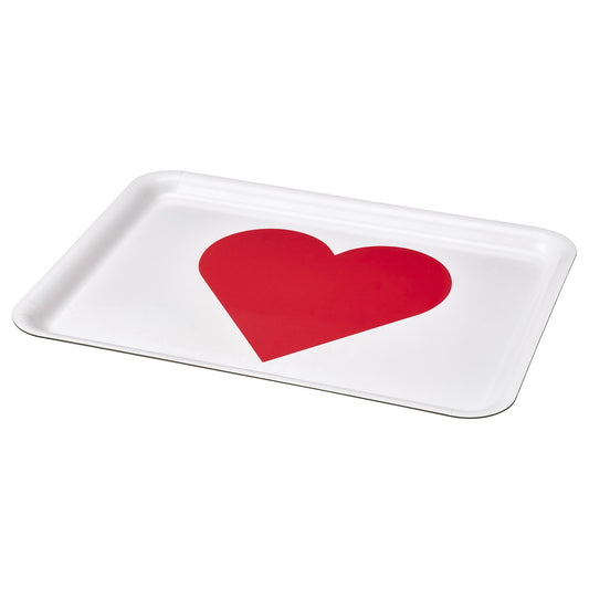 VINTERFINT tray, heart pattern white/red, 37x28 cm