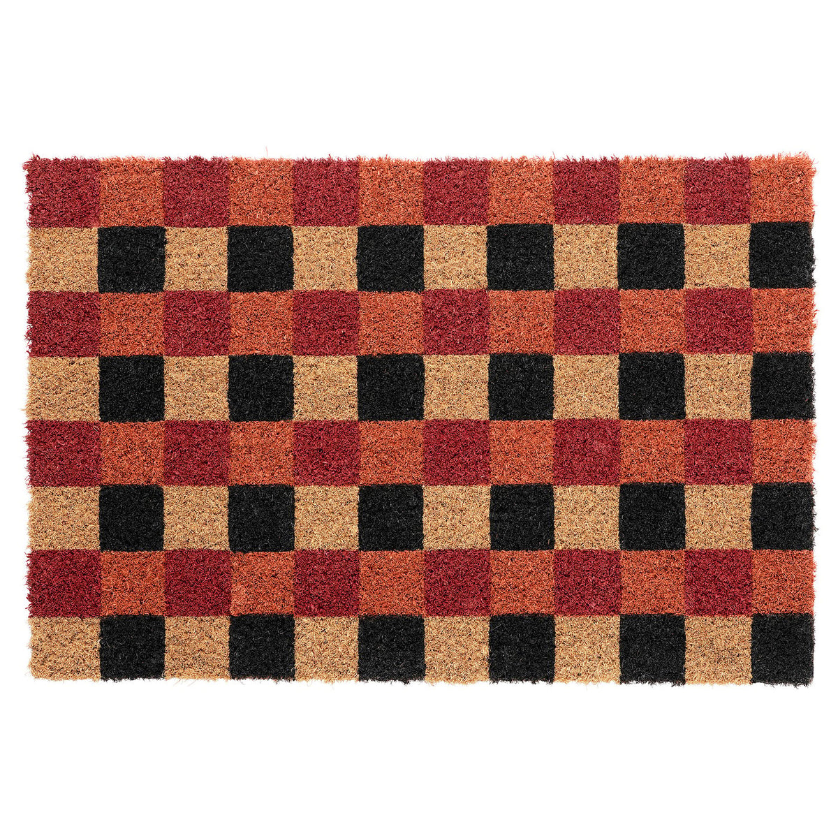 VINTERFINT door mat, coir check pattern/red/black, 40x60 cm